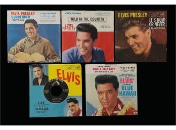 5 Vintage Elvis 45s Records
