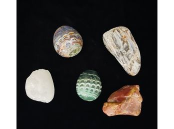 Assorted Rock Collection With Decorative Carved Specimens