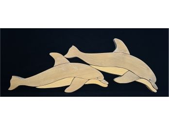 2 Wood Carved Wall Hanging Dolphins
