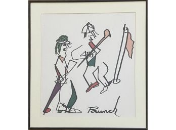 Framed Golf Scene Signed Paunch