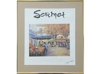 Framed Impressionist Art Cafe Scene Signed Sermet