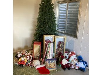 Large Christmas Lot  Incl. Stuffed Characters, Faux Christmas Tree, & More
