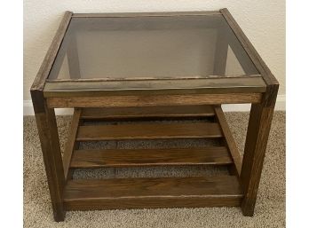 Small Wooden Coffee Table W/ Gold-Toned Accents