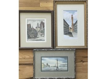 3 Piece Collection Of Framed Watercolor Art