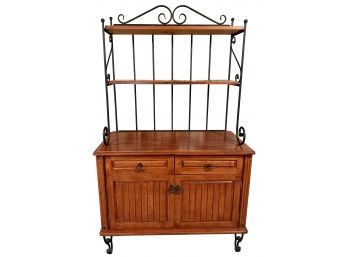 Lovely Bakers Rack Cherry Like Wood With Wrought Iron Rails And Feet.