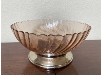 Arcoroc France Glass Bowl With Silver Plated Base