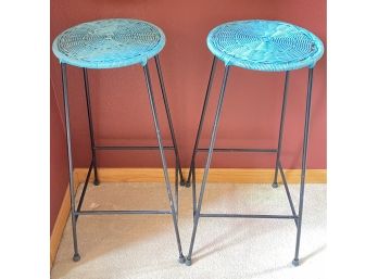 Two Wicker And Metal Barstools