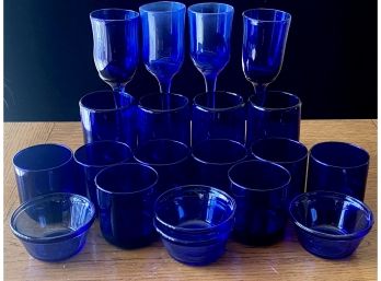 Collection Of Blue Glass Wine Glasses, Cups & More
