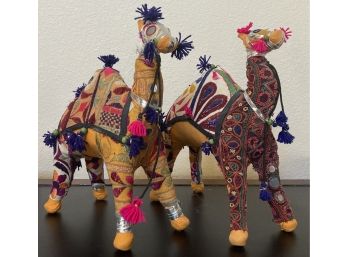 2 Hand Crafted Fabric Camels