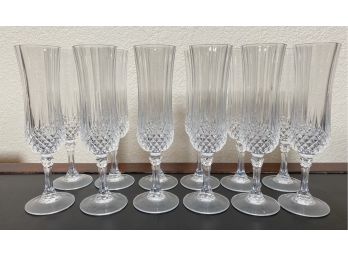 12 Champagne Flutes Glasses Cristal D'arques