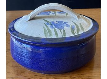 Blue Glazed Stoneware Pot W/ Lid