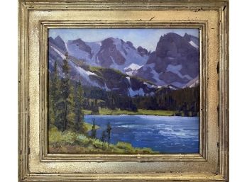 Oil On Board 'tha Indian Peaks From Long Lake' By Ralph E. Oberg