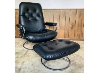 1960's Black Leather Ekornes Stressless Chair