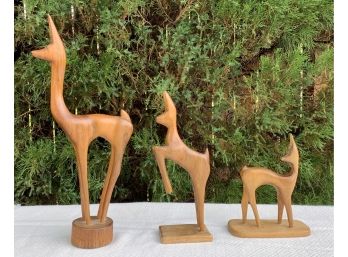 3 Wooden Antelope Figurines