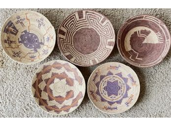 5 Tribal Round Flat Baskets