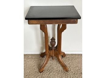 Vintage Wooden Carved Side Table W/ Granite-like Top
