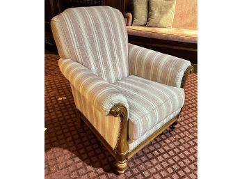 Vintage Striped Upholstered & Wood Armchair