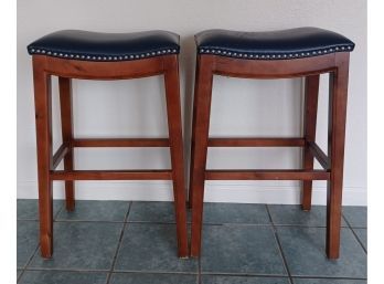 Set Of Two Dark Brown Leather Barstools