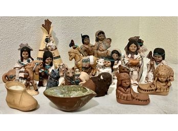 Collection Of Native American Stoneware Figurines & Small Bowl