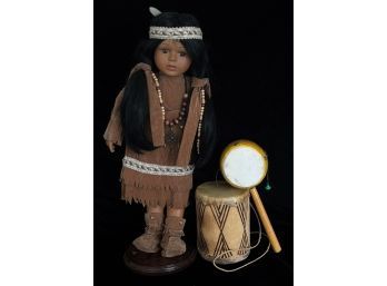 Porcelain Native American Girl W/ 2 Drums