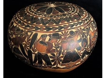 Hand Carved Peruvian Lidded Gourd Bowl
