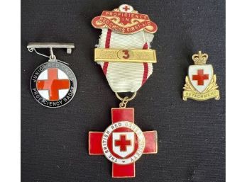 3 Rare Red Cross Pins. JRGAUNT LONDON, Junior Red Cross Proficiency Badge