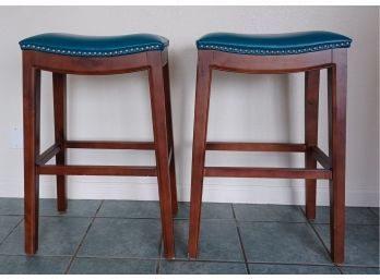 Set Of Two Blue Faux Leather Side Chair
