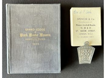 Mark Benevolent Fund Steward Jewels 1950 & Grand Lodge Of Mark Master Masons Constitutions 1930
