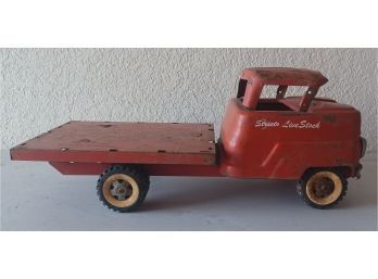 Vintage Structo Pressed Steel Ford Flatbed Red Tractor Hauler