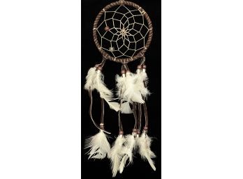 Brown Native American Dream Catcher W/ White Feathers