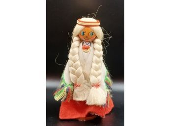 Vintage Small Wooden Doll Girl In National Costume