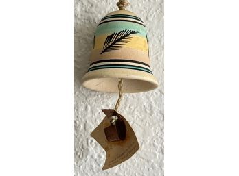 Hand Painted Tesa Ceramic Bell W/ Cooper Piece & Feather Design