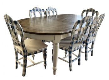 Farmhouse Style White Wood Boda Dinning Table W 6 Chairs
