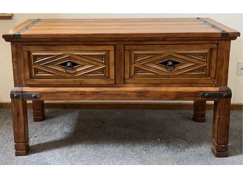 Wooden Console W/ 2 Carved Drawers