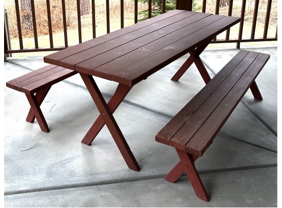 Red Wood Table & Benches