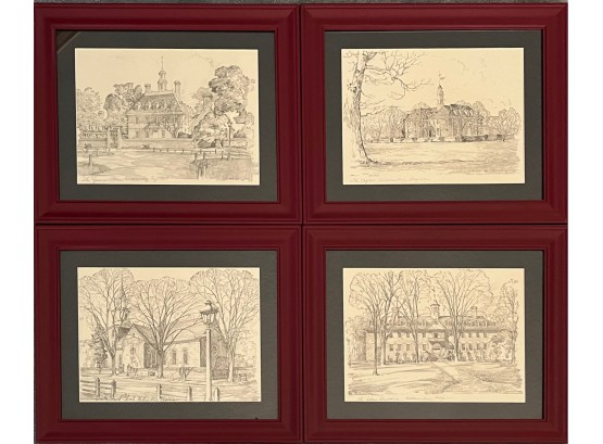 4 Framed Colonial Williamsburg Virginia Sketches