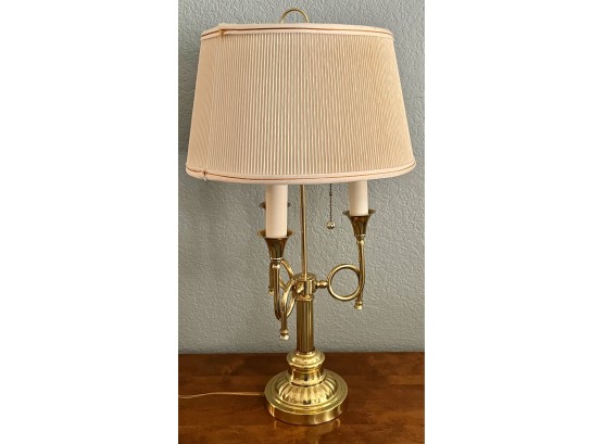 Brass-like Dual Light Table Lamp W/ White Shade