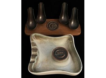 Custom Monogramed Stoneware Ashtray & 4 Pipe Holder