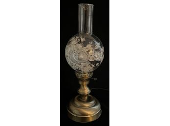 Vintage Brass Paraffin Lamp W/ Floral Design