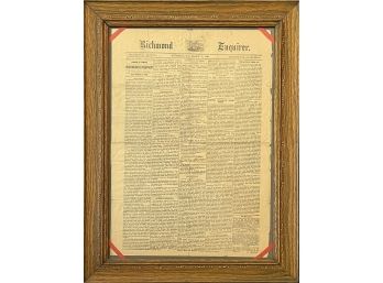 Framed Richmond Enquirer Newspaper Issue March 30th, 1863