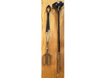 Antique Brand, Tongs, & Fireplace Broom