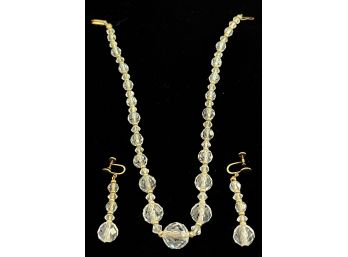 14KI / 200 Gold & Crystal Necklace W/ Earrings