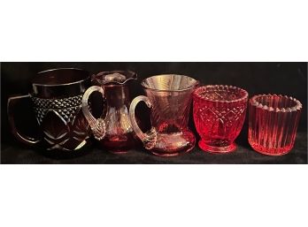Collection Of Small Red Glass Cups & More
