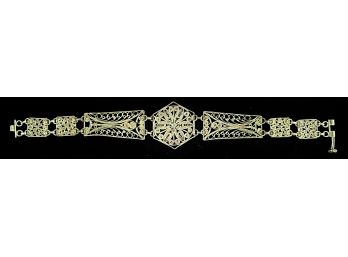 Antique Silver-tone Bracelet W/ Intricate Design