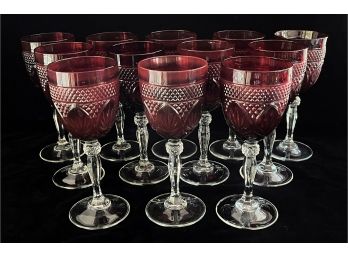 12 Ruby Red Pressed Glass Wine Glasses