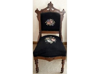 Victorian Walnut Needlepoint Chair With Floral Design