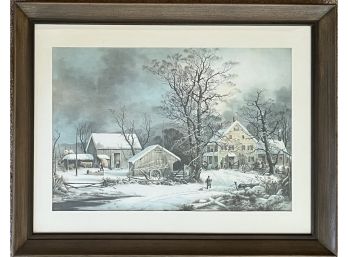 House & Barn Winter Scene Wall Art