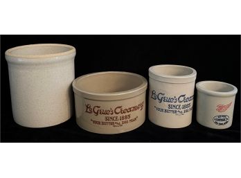 Collection Of Small Stoneware Pots Incl. Le Grue's Creamery & Red Wing