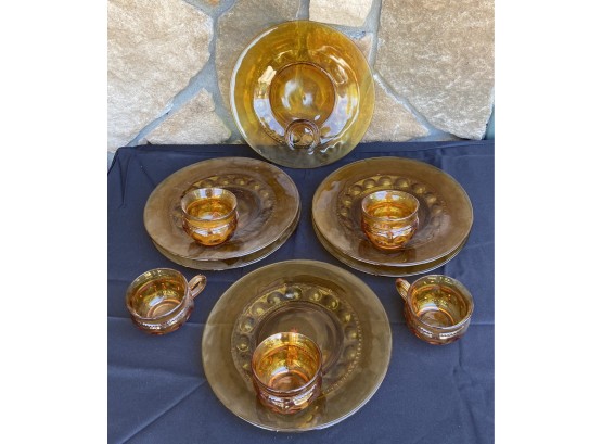 11 Piece Amber Glass Luncheon Set (missing 1 Cup)