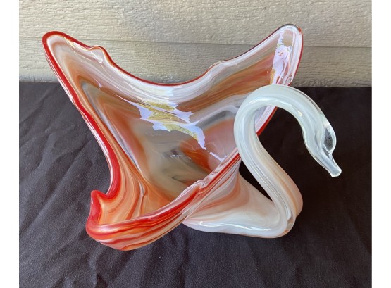 Murano Style Muti-colored Glass Swan Candy Dish